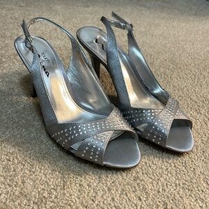 Dress heels with rhinestones. Silver 8.5 M worn once.